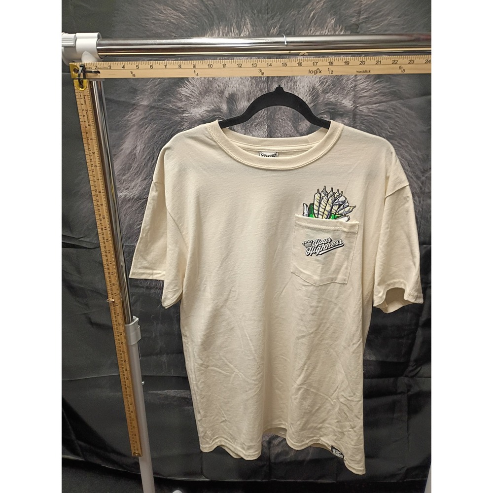 Your Highness Mens Large Cream Pocket T-Shirt Joint Fries Graphic Streetwear Tee